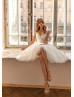 Ivory Satin Tulle Midi Length Exquisite Wedding Dress